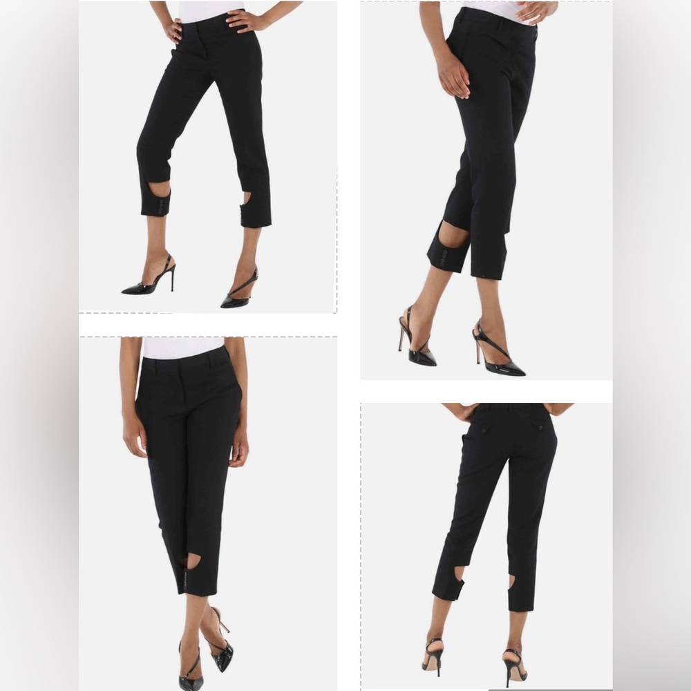 BURBERRY BLACK 100% YEAR ROUND VIRGIN WOOL PANTS WITH UNIQUE CUT OUT DETAILING - Picture 4 of 16